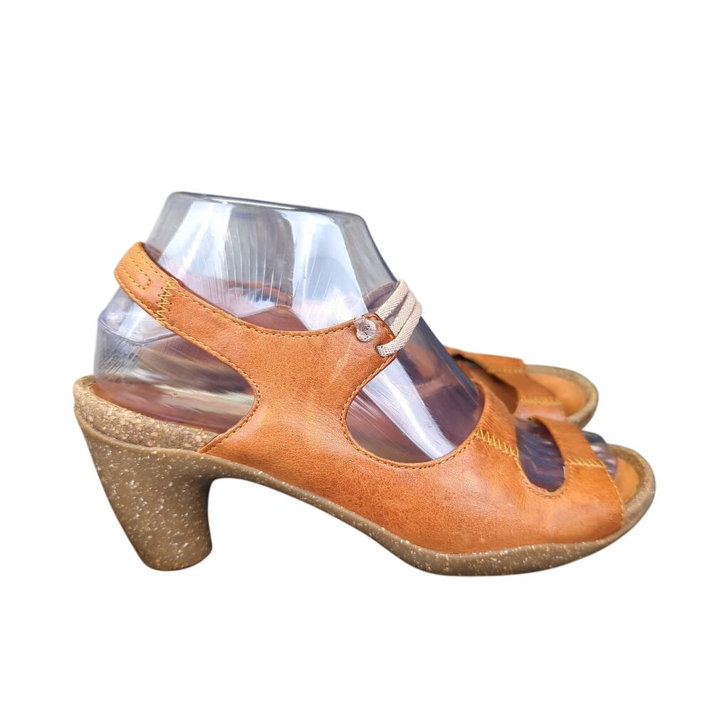 Camper Tan Brown Leather Slingback Heel Sandals EU 36‎ Chrome Free Eco Friendly